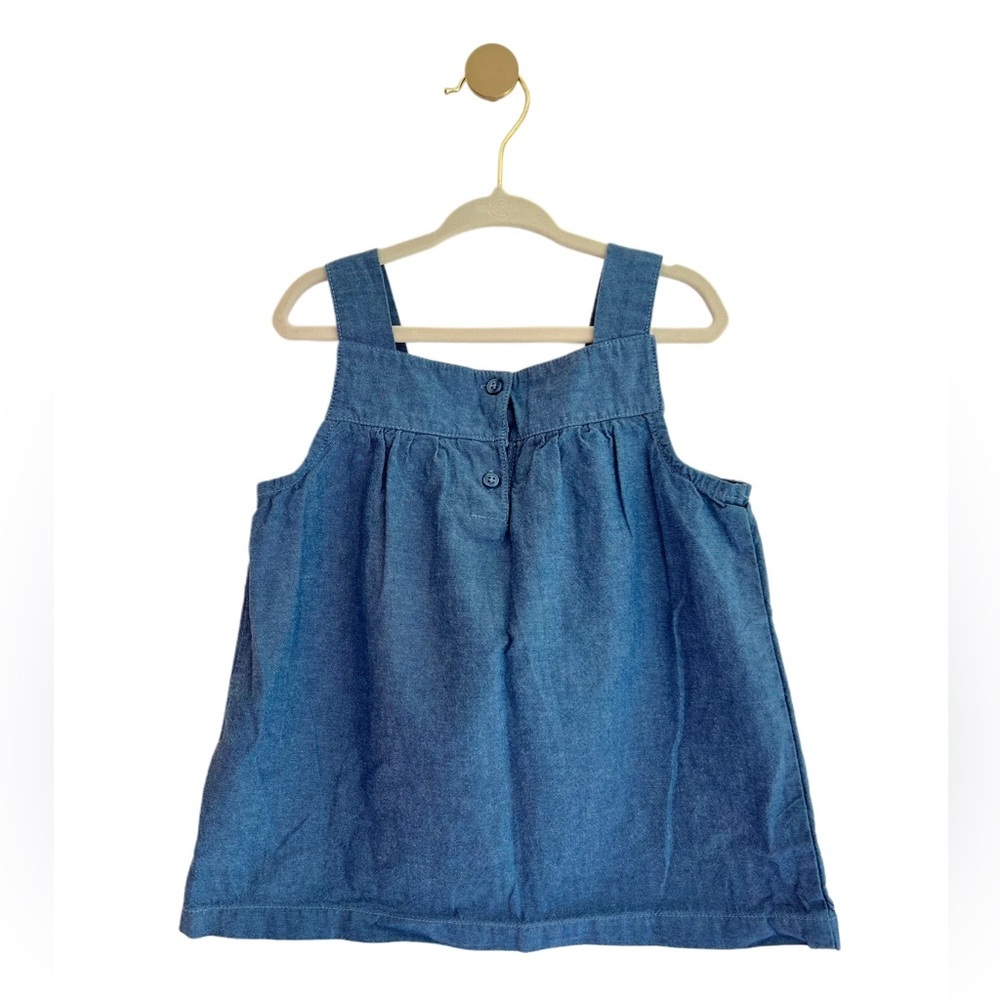 Carter's Kids Blue Chambray Tank Top with Floral Embroidery | Girls 4T LIKE NEW - Picture 2 of 4